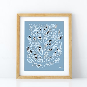 Mattise Tree, Tree Poster, tree wall art print, Plain Tree, Blue and White, botanical illustration, botanical art, leaf art, printable tree
