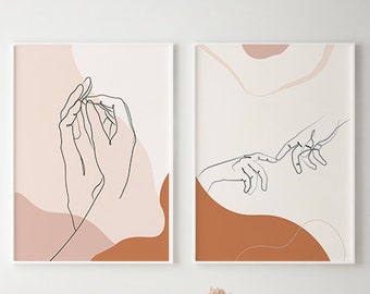 Set Of 2, Holding Hands Line Art Print, One Line Drawing, Printable Wall Art, Downloadable Prints Minimalist Couple hands print Hands Poster