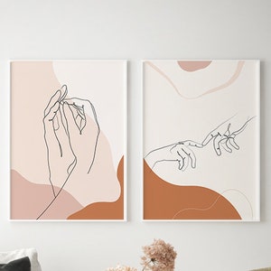 Set Of 2, Holding Hands Line Art Print, One Line Drawing, Printable Wall Art, Downloadable Prints Minimalist Couple hands print Hands Poster