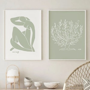 Sage Green Matisse Print Set of 2, Printable Wall Art, Matisse Poster, Sage Green Gallery Wall Set, Henri Matisse Abstract Woman Prints