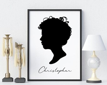 Custom Profile Silhouette Portrait, Printable Wall Art, Kid Portrait, Gifts for Mom Grandparent Gift, Custom Family, Mothers Day Gift
