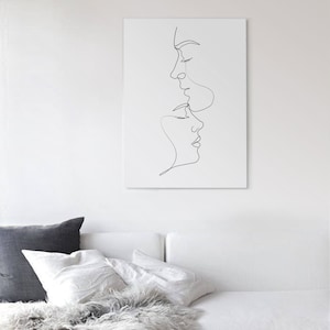Couple Line Art Print, One Line Drawing, Single Line, Couples Gift, Minimalist Line Art, Above Bed Art, Kiss Printable, Bedroom Wall Art image 3