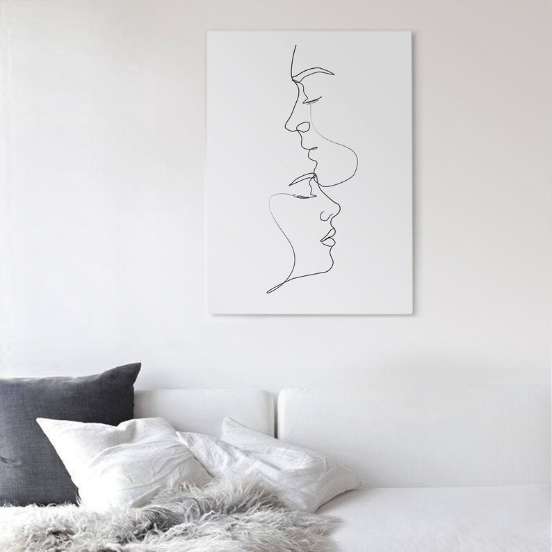 Couple Line Art Print, One Line Drawing, Single Line, Couples Gift, Minimalist Line Art, Above Bed Art, Kiss Printable, Bedroom Wall Art image 3