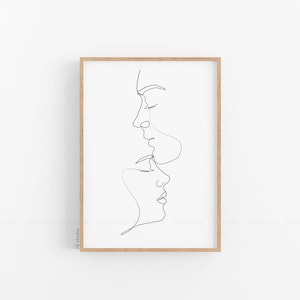 Couple Line Art Print, One Line Drawing, Single Line, Couples Gift, Minimalist Line Art, Above Bed Art, Kiss Printable, Bedroom Wall Art image 7