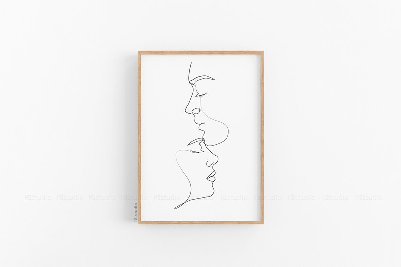 Couple Line Art Print, One Line Drawing, Single Line, Couples Gift, Minimalist Line Art, Above Bed Art, Kiss Printable, Bedroom Wall Art image 7