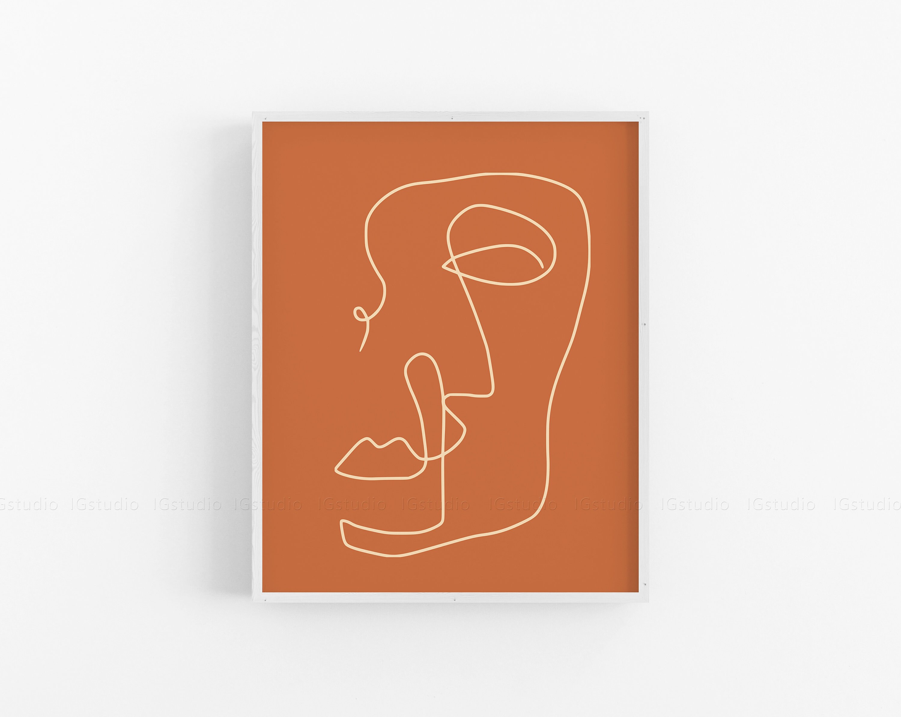 Abstract Burnt Orange One Line Drawing Face Printable Line | Etsy
