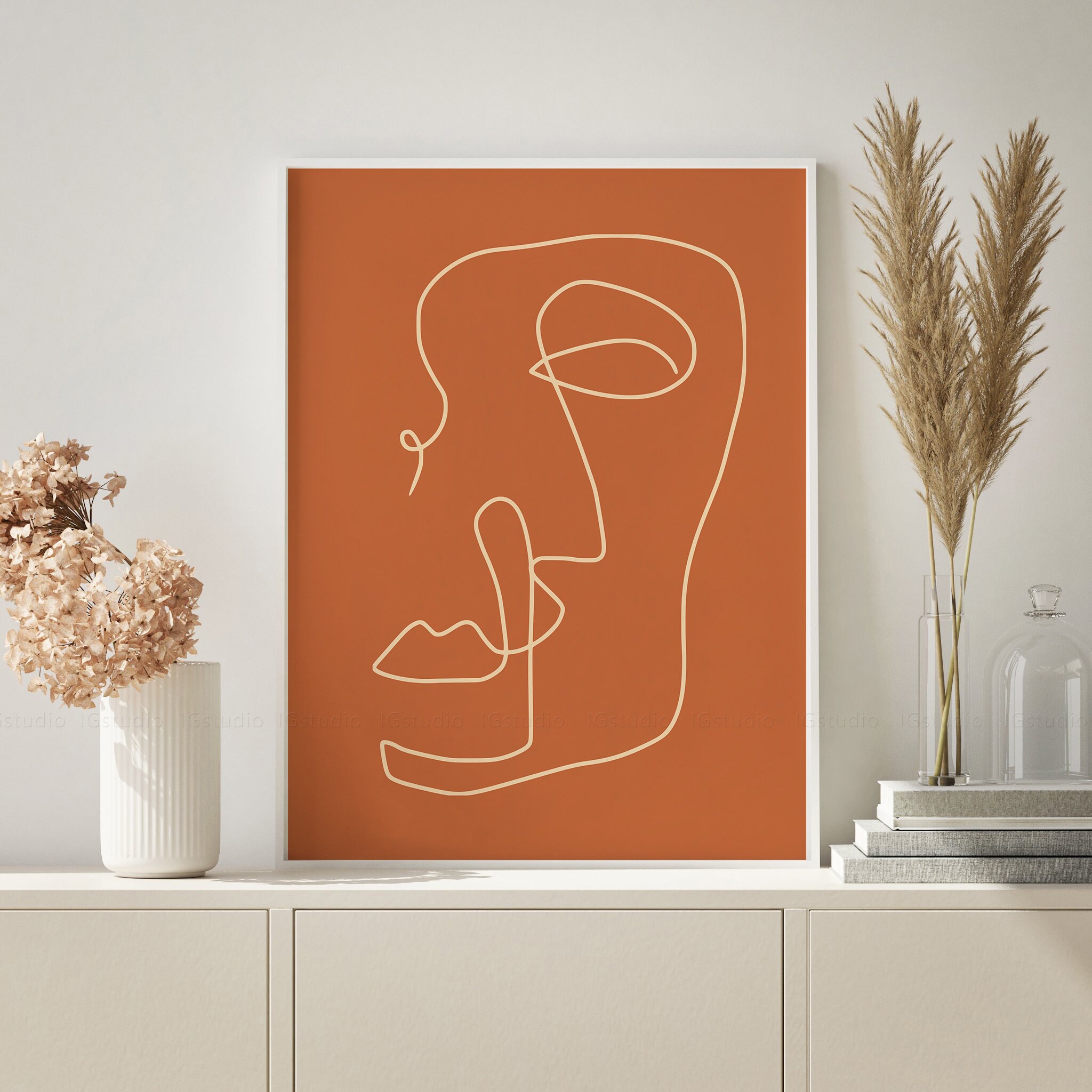 Abstract Burnt Orange One Line Drawing Face Printable Line | Etsy