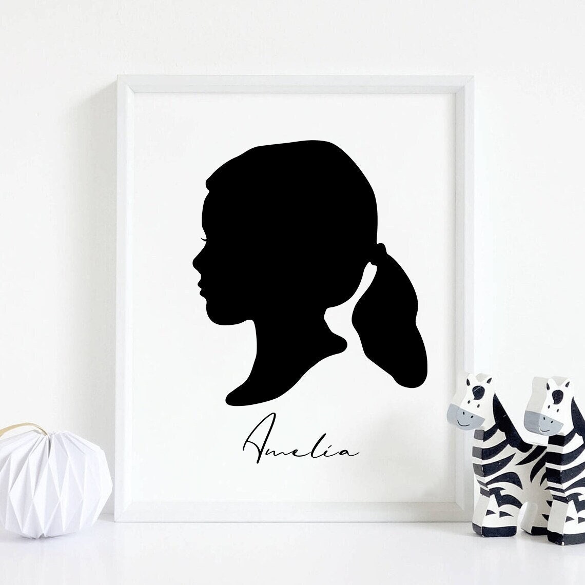 Custom Profile Silhouette Portrait, Printable Wall Art, Kid Portrait, Gifts for Mom Grandparent Gift,  Custom Family, Mothers Day Gift