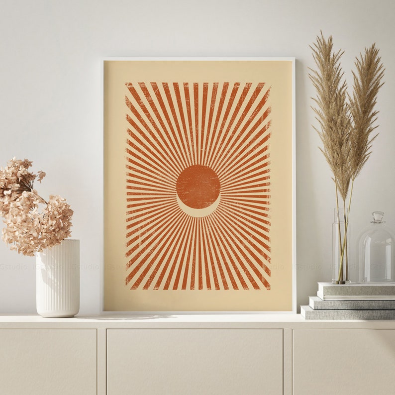 Mid Century Modern Art Print Abstract Sun Printable Wall Art Boho Sun ...