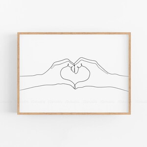 Hand Heart Printable, One Line Drawing Print, Love Hands Gesture ...