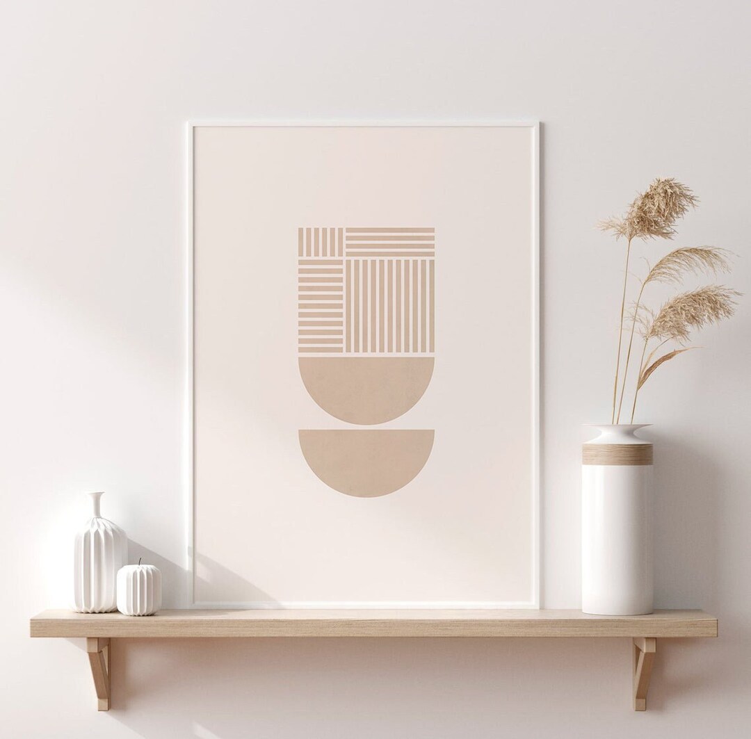 Beige Geometric Printable Mid Century Modern Art, Neutral Wall Art ...
