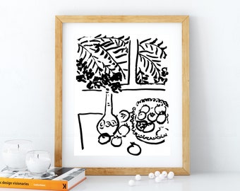 Matisse Print, Still Life Drawing, Henri Matisse Wall Art, Botanical Drawing, kitchen wall art, Scandinavian Print