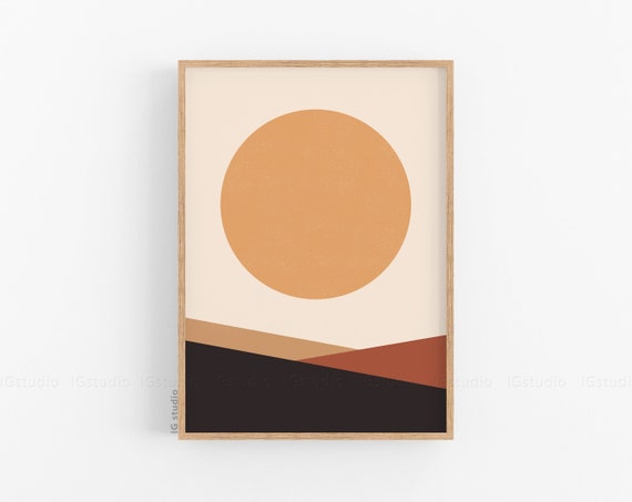Abstract Sun Art Print, Large Wall Art, Abstract Landscape, Neutral Wall Art, Minimalist Poster, Warm Color Palette, Boho Print, Boho Decor