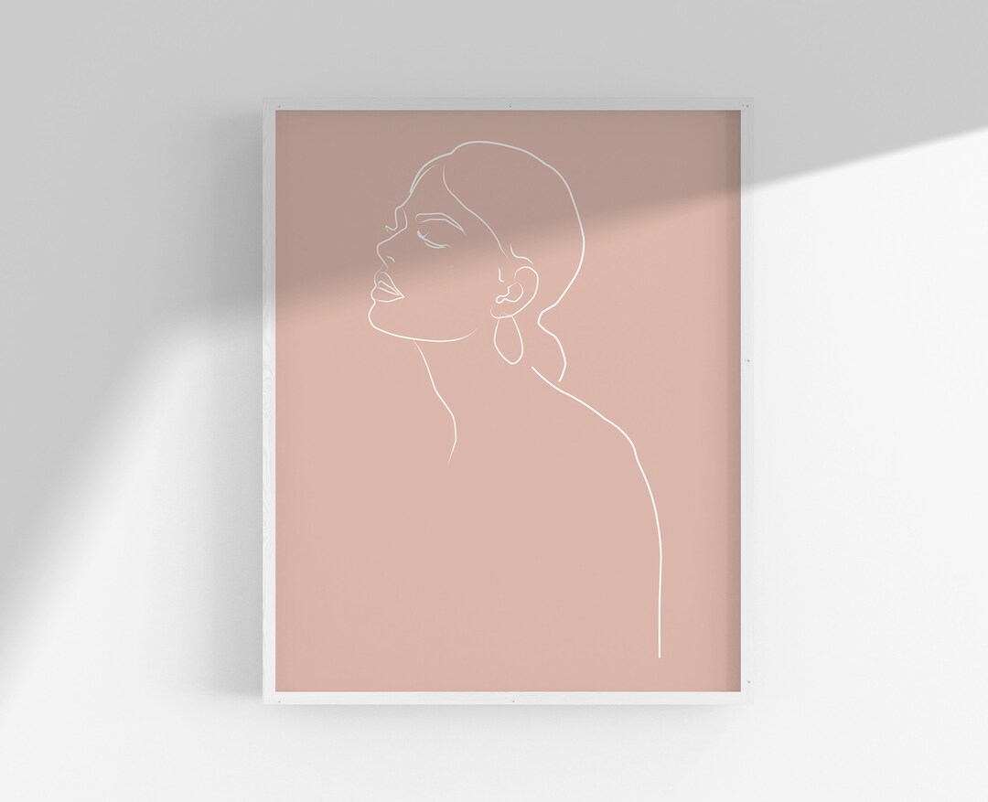 Single Line Art Print, Woman One Line Drawing, Blush Pink Wall Art ...