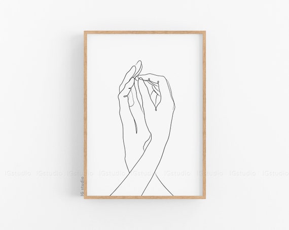 Holding Hands Line Art Print, One Line Drawing, Printable Wall Art,  Downloadable Prints, Minimalist Woman Hand Art, Hands Poster Female Hand 