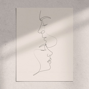 Couple Line Art Print, One Line Drawing, Single Line, Couples Gift, Minimalist Line Art, Above Bed Art, Kiss Printable, Bedroom Wall Art image 6