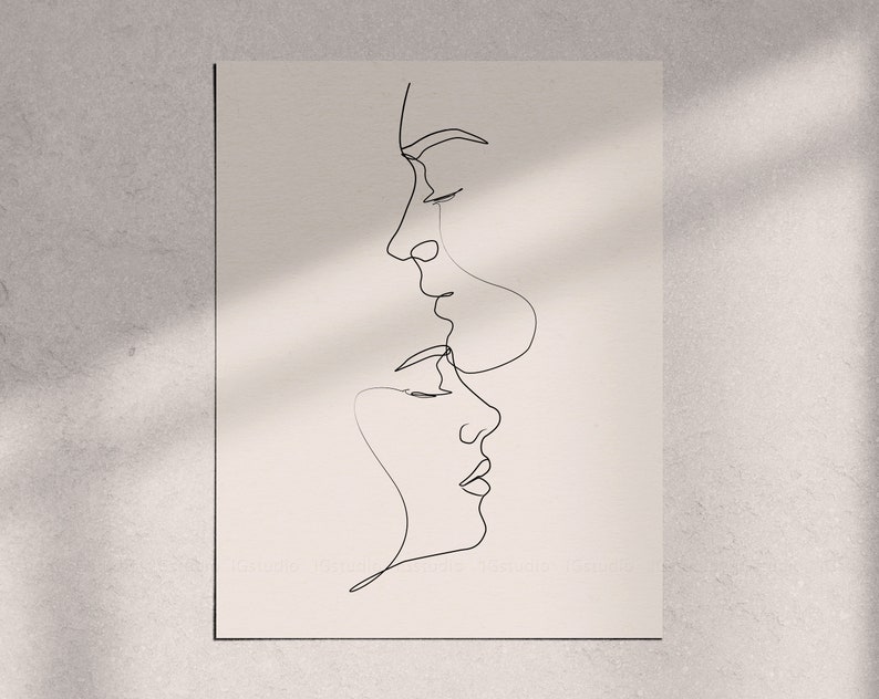 Couple Line Art Print, One Line Drawing, Single Line, Couples Gift, Minimalist Line Art, Above Bed Art, Kiss Printable, Bedroom Wall Art image 6