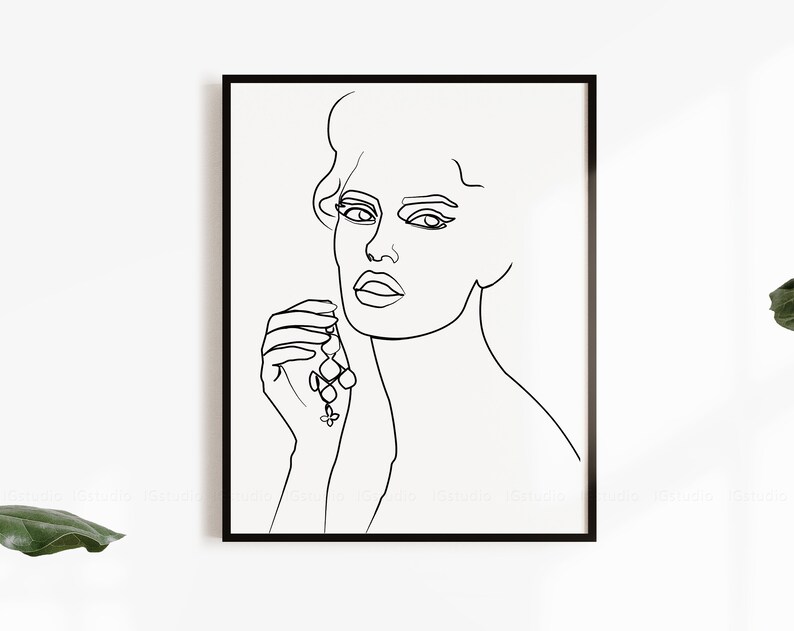Woman Line Drawing Female Face Art Printable Line Art | Etsy