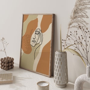 Abstract Woman Face Line Art Print, Printable Wall Art, Earthy Colors ...