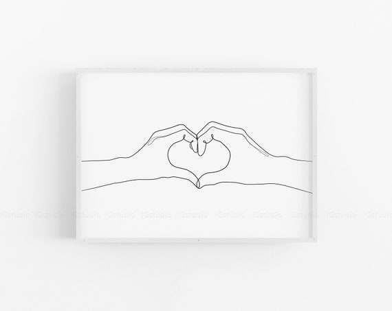 Hand Heart Printable, One Line Drawing Print, Love Hands Gesture Artwork, Single Line Poster, Minimalist Couple Art, Minimal Fine Decor