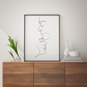 Couple Line Art Print, One Line Drawing, Single Line, Couples Gift, Minimalist Line Art, Above Bed Art, Kiss Printable, Bedroom Wall Art image 5