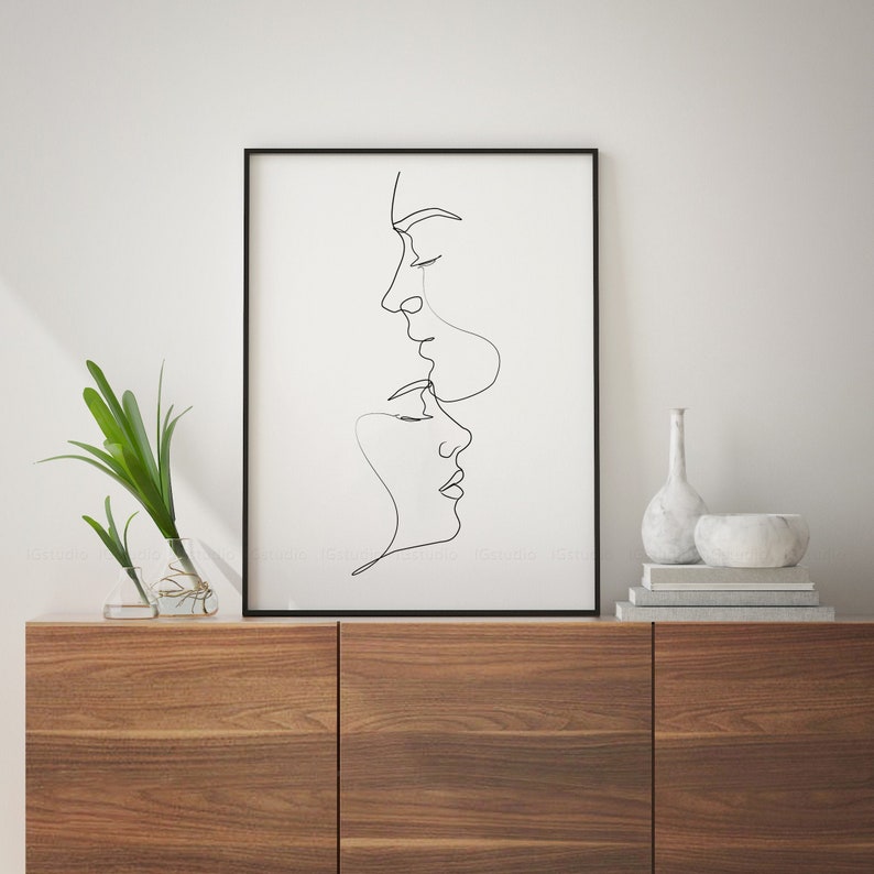 Couple Line Art Print, One Line Drawing, Single Line, Couples Gift, Minimalist Line Art, Above Bed Art, Kiss Printable, Bedroom Wall Art image 5