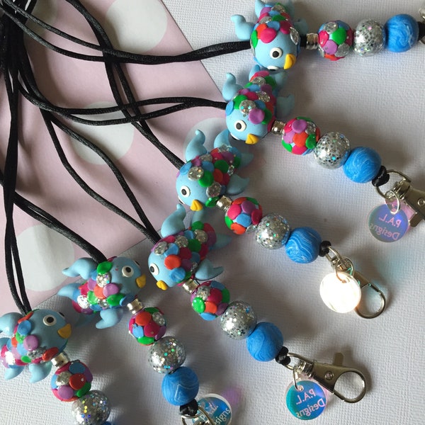 Fish Lanyard • polymeer klei lanyard • leraar lanyard • Fish Lanyard • boek lanyard • glitter lanyard