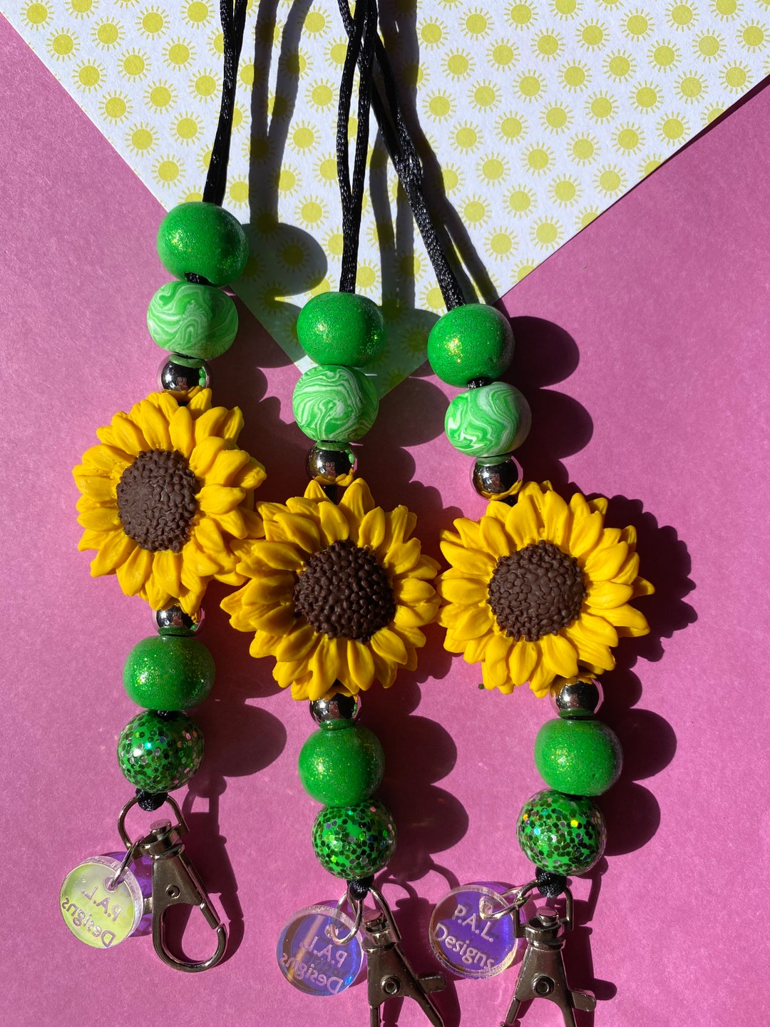 Sunflower Lanyard Spring Lanyard Teacher Lanyard Polymer Clay Lanyard