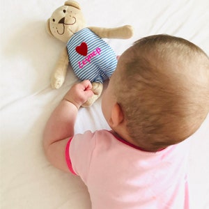 Cute teddy bear with desired name. Cuddly toy with name for birth, baptism etc.