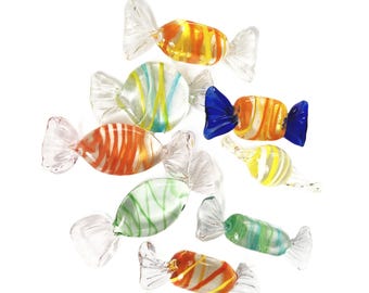 Vintage 80s Lot of 8 Art Glass Wrapped Candy Murano Style