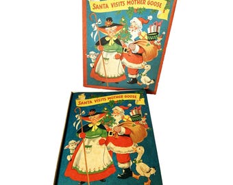 Vintage White Plains Greeting Card Book - SANTA Visits MOTHER GOOSE - Complete!