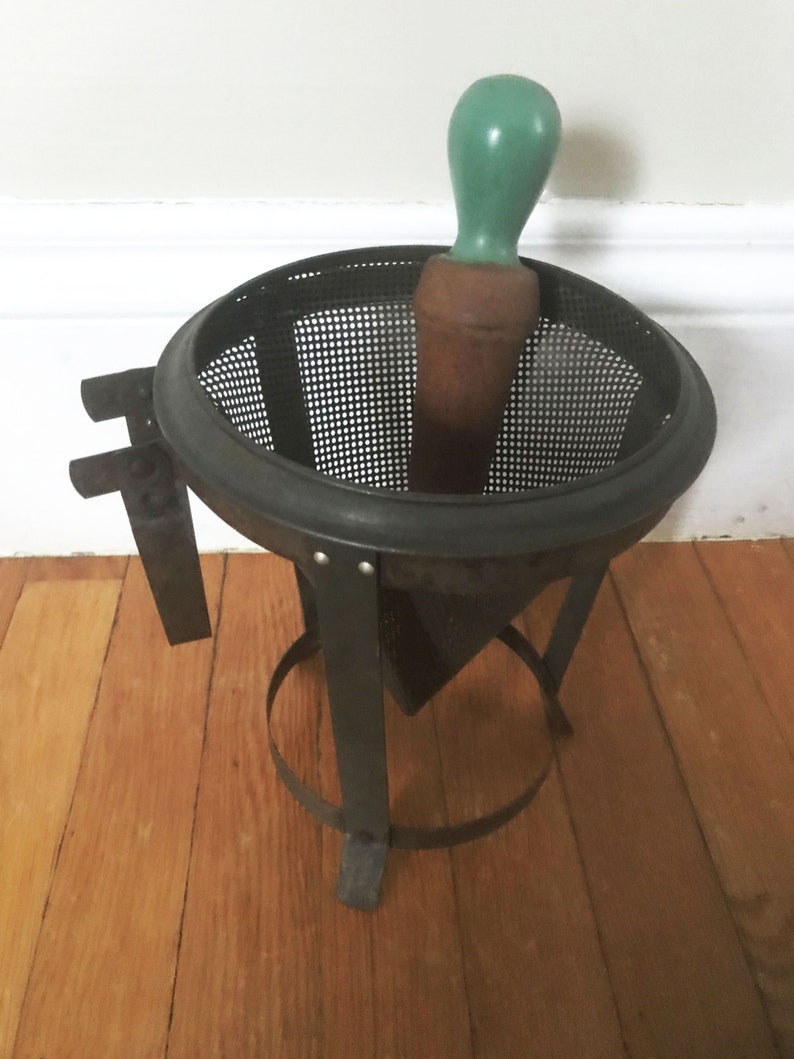 Antique Vintage Metal Cone Strainer Masher Grinder Colander Etsy