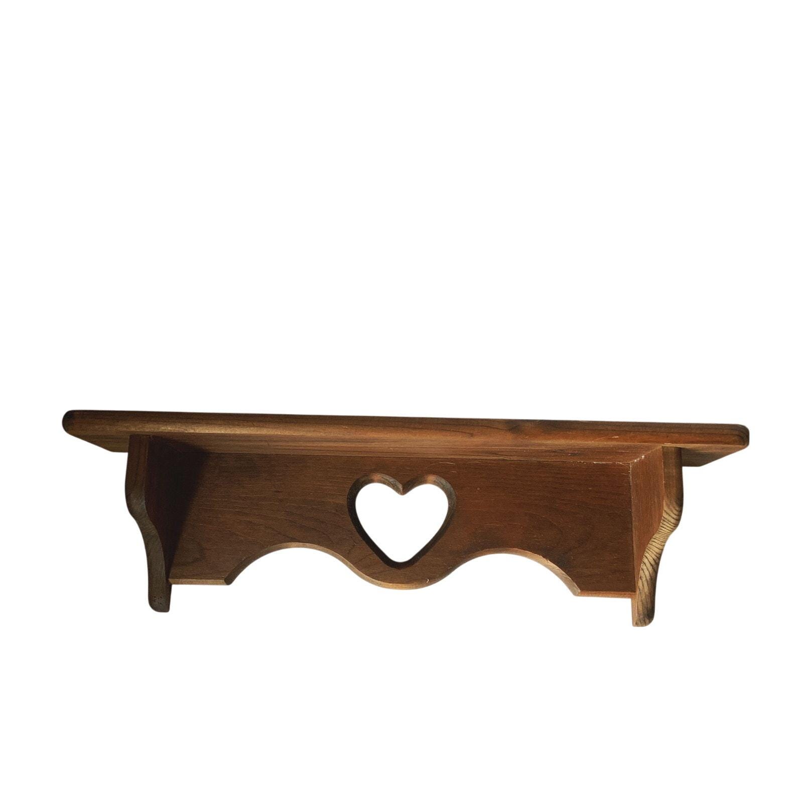 ハート型カットアウト付き木製シェルフ Vintage 90s Heart Cutout Wood Shelf Rustic Farmhouse Cottagecore