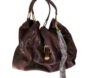 GILI Got To Love It Large Leather Emb Snake Plum TASSEL Hobo Bag Purse Roma Tote