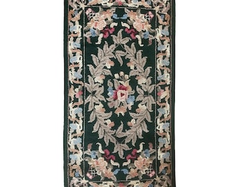 Tapete vintage floral multicolorido verde escuro dos anos 1980-1990, 114 cm x 61 cm - R$ 40