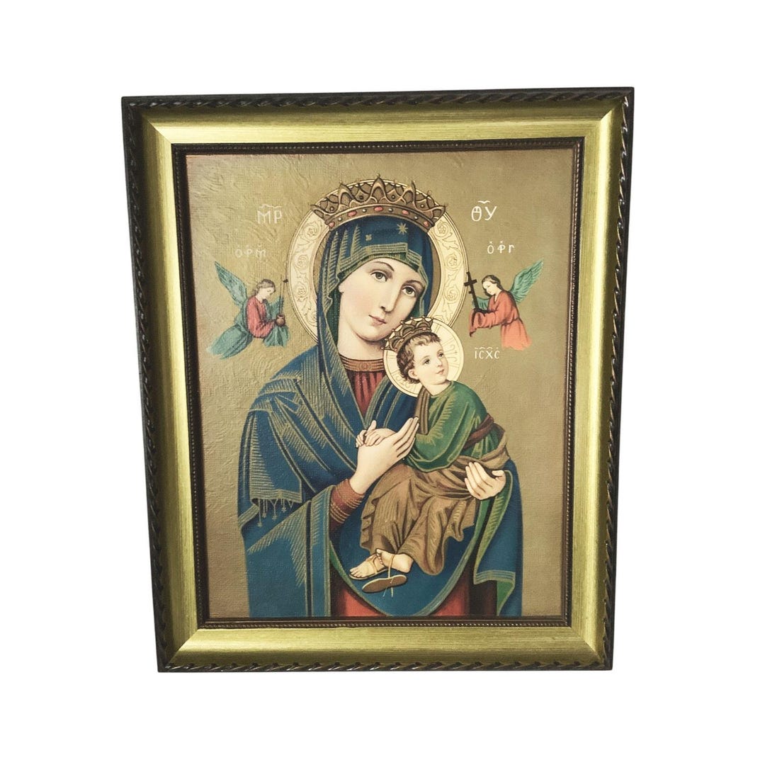 Vintage Our Lady of Perpetual Help Virgin Mary Jesus Gold Wood Framed ...