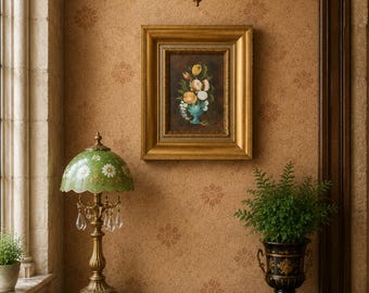 Vintage Mid Century Oil Still Life Flowers Vase Signed Brock Painting Wood Frame
