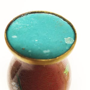 Vintage Floral Bird Cloisonné Small Rust Multicolor Vase 6" x 3.5" immagine 6