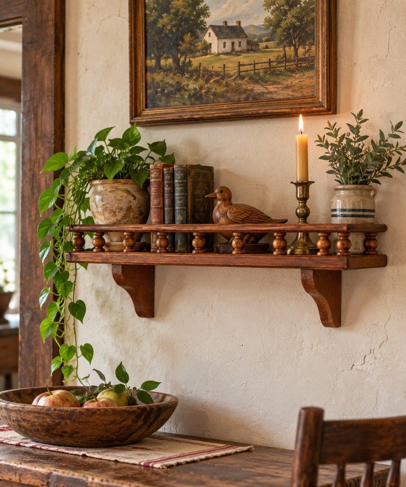 Vintage Wooden Rail Shelf Colonial Style Farmhouse Country 20 W - Etsy