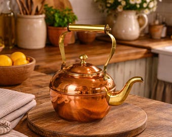 Vintage Copper And Brass Teapot Tea Kettle