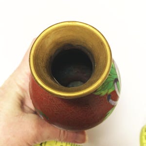 Vintage Floral Bird Cloisonné Small Rust Multicolor Vase 6" x 3.5" immagine 5