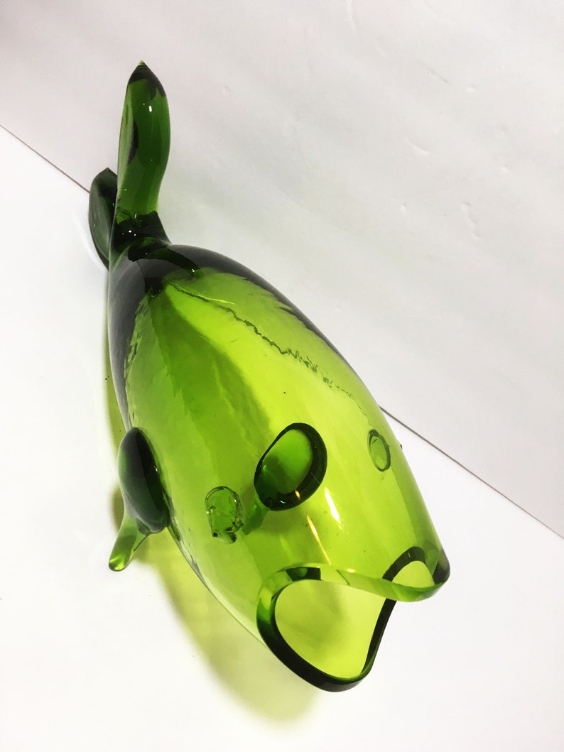 Blenko Mid Century Modern Green Art Glass Fish Vase Medium Etsy