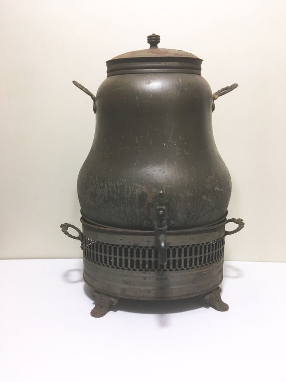 Antique Rustic Large Coffee Urn Pot Metal with Stand Decor Etsy