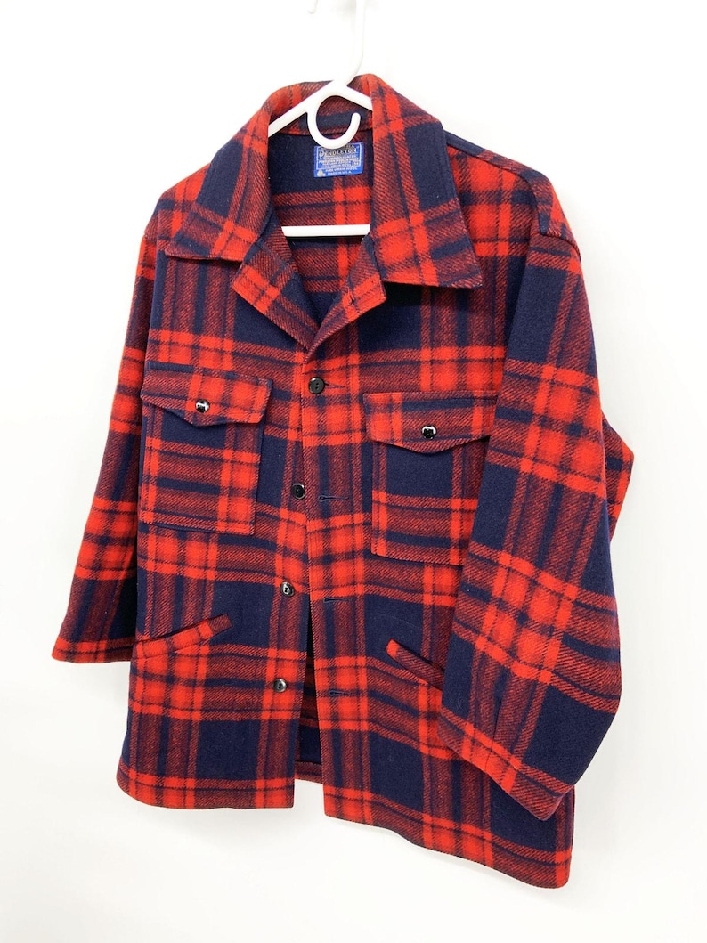 Pendleton Vintage 2 Flap Pocket 100% Virgin Wool Plaid Button Up Jacket Size M imagem 3