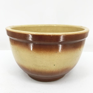 Vintage Antique Yellow Ware Bowl Brown Cream Colorblock