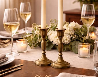 Vintage Pair Brass Candlestick Candle Holders Decor Boho Made In India