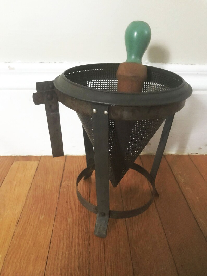 Antique Vintage Metal Cone Strainer Masher Grinder Colander Etsy