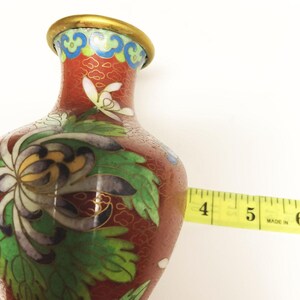 Vintage Floral Bird Cloisonné Small Rust Multicolor Vase 6" x 3.5" immagine 9