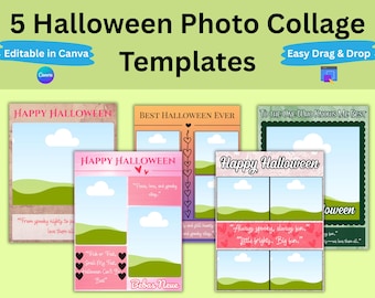 Halloween Photo Collage Frame Canva Template, Family Memories Scrapbook, Editable Halloween Design