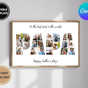 Papa Photo Collage Gift: Custom Father&#39;s Day Wall Art (Canva Template Digital Download